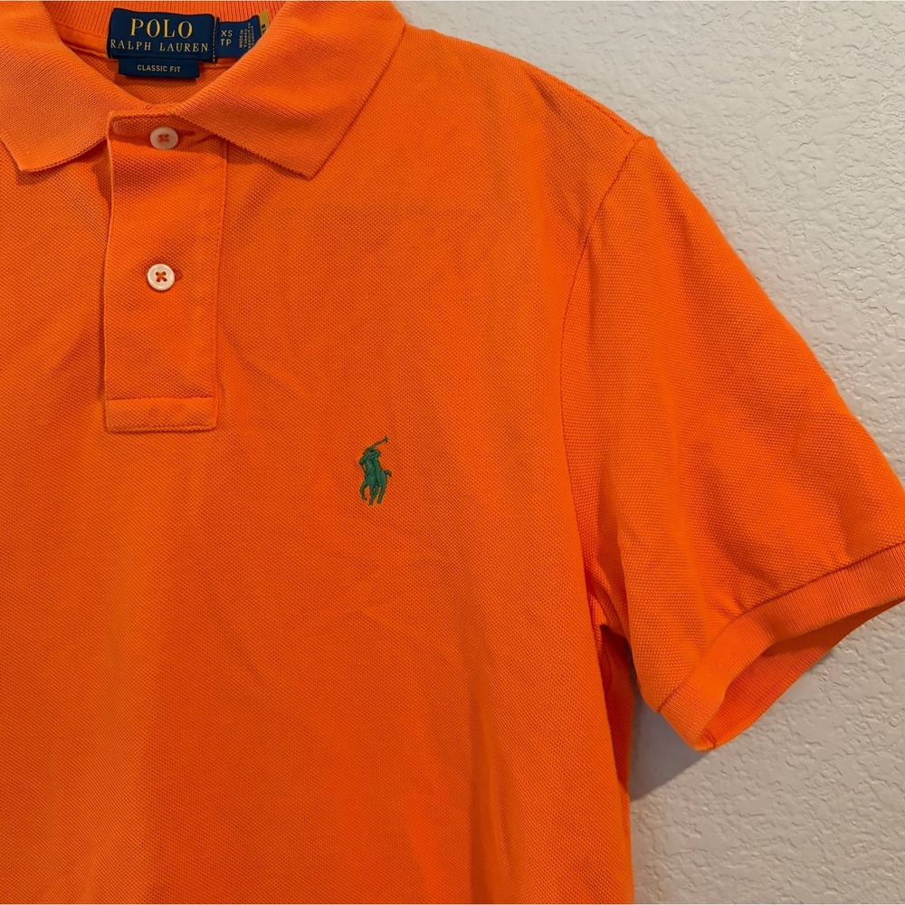 Polo Ralph Lauren Mens Classic Fit Orange Pique Polo Shirt Short Sleeve XS - Picture 3 of 5